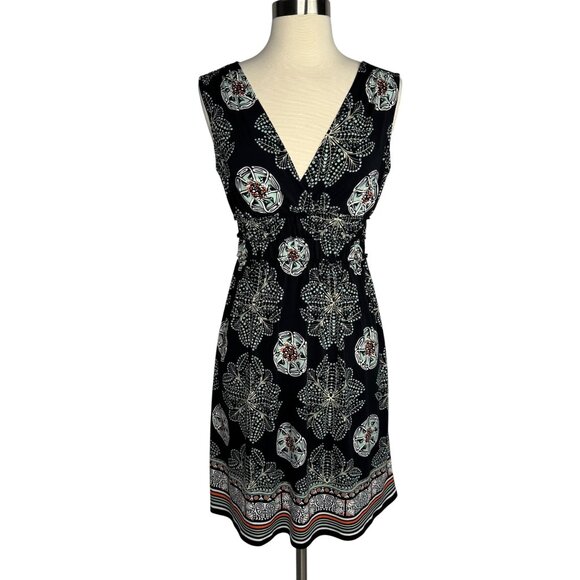 Vintage Y2K Max Edition Black Kaleidoscope Print Baby Doll Dress V Neck Stretchy - Picture 1 of 9